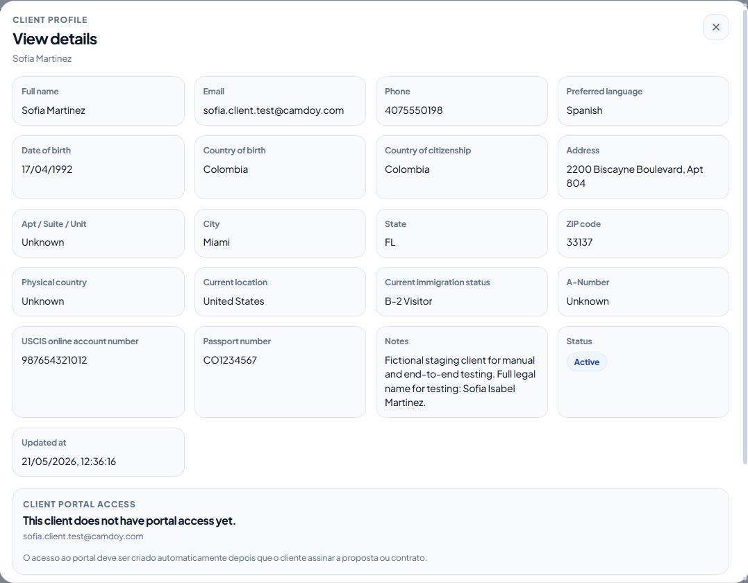 Camdoy client details